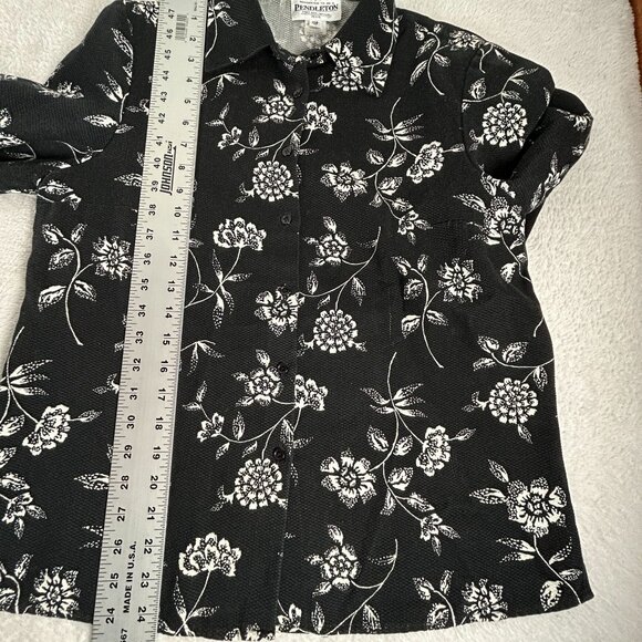 Pendleton Womens Black White Floral Button-Up Shirt Size 12P Long Sleeve Casual - Picture 7 of 7